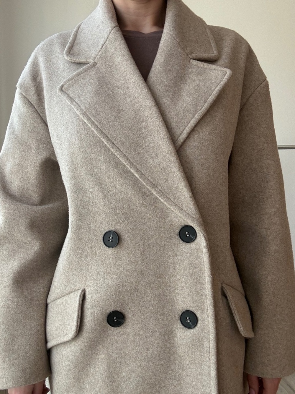 ZARA Oversized Wool Blend Coat Beige Double Breasted